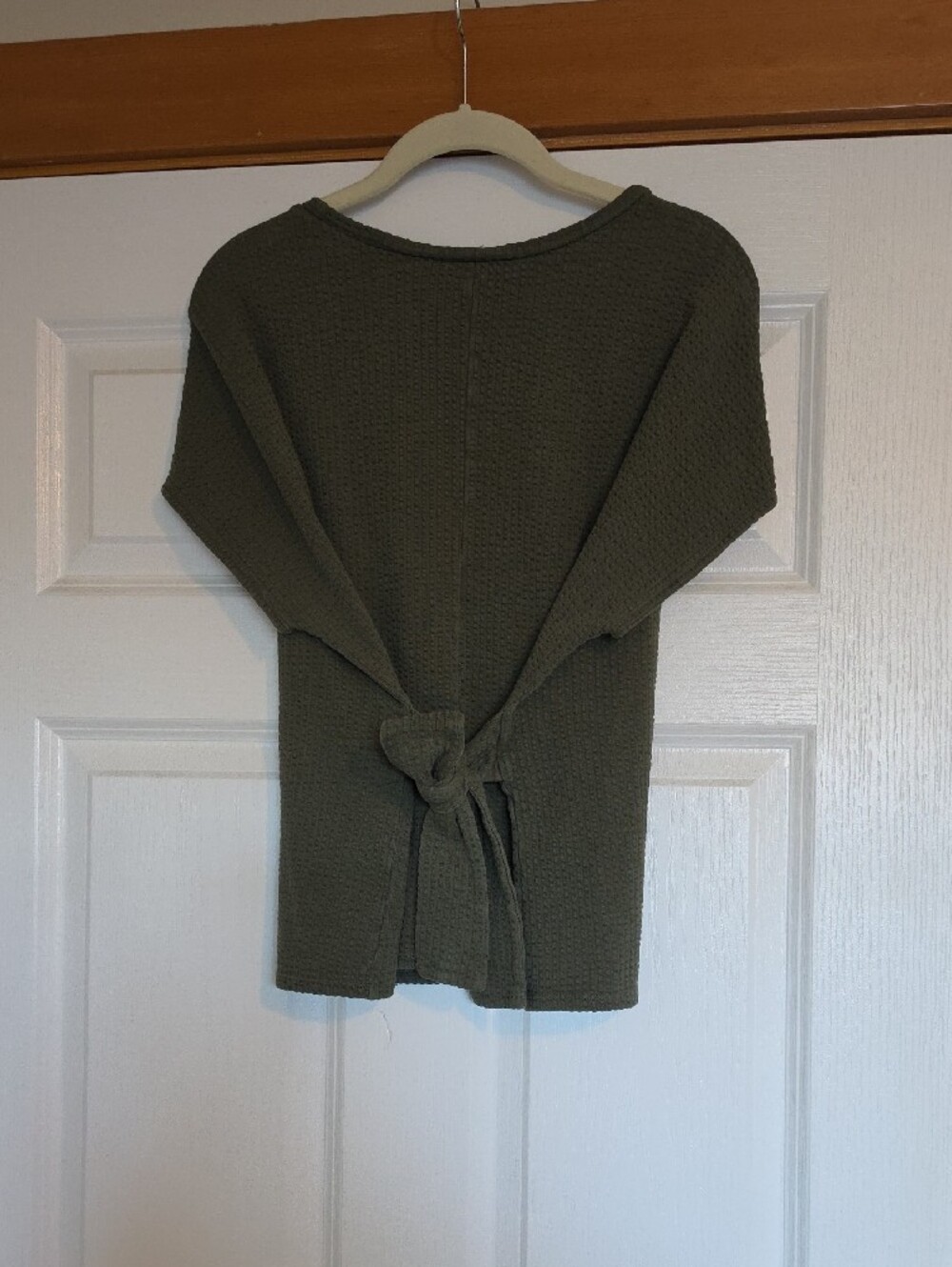 Express Olive Waffle-Knit Tie-Side Top